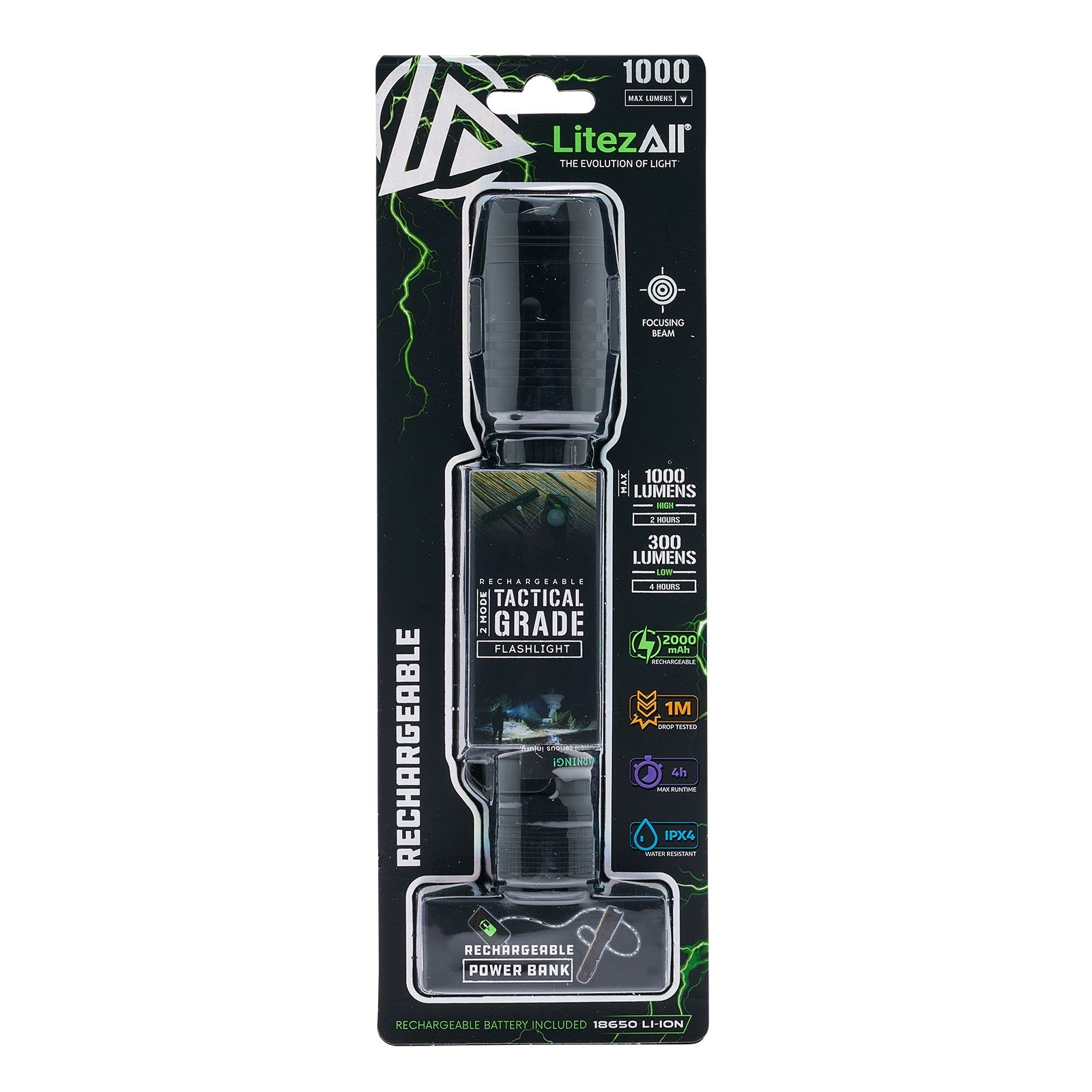 LitezAll® 1000 Lumen Rechargeable Tactical Flashlight