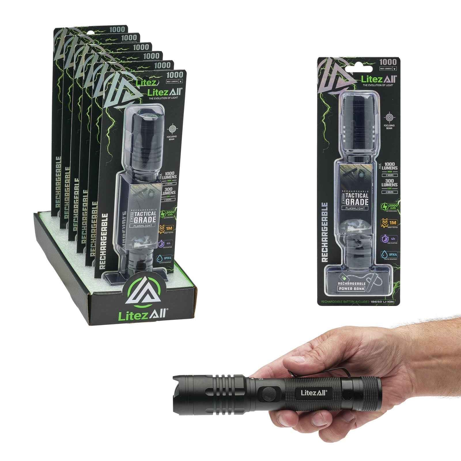 LitezAll® 1000 Lumen Rechargeable Tactical Flashlight