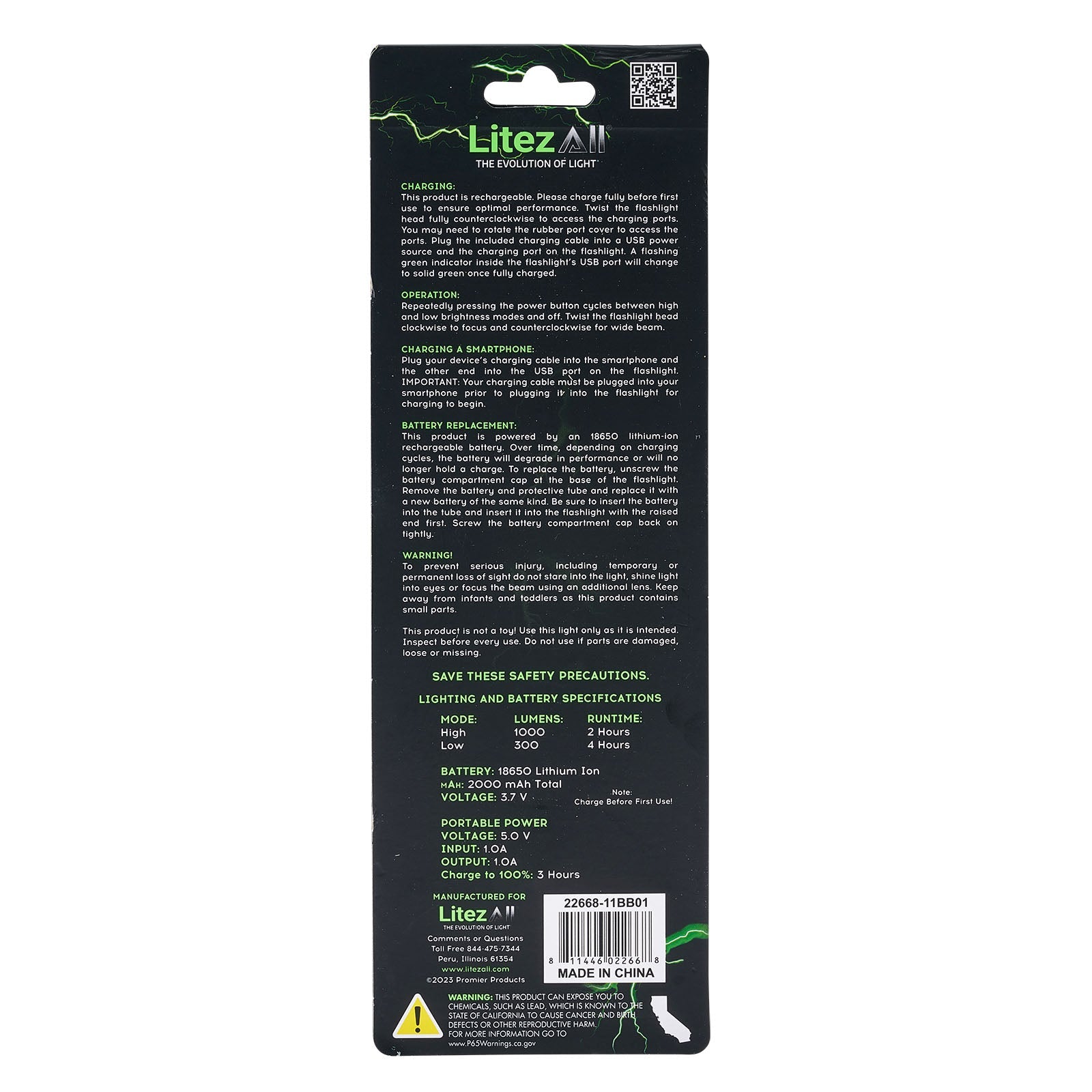 LitezAll® 1000 Lumen Rechargeable Tactical Flashlight