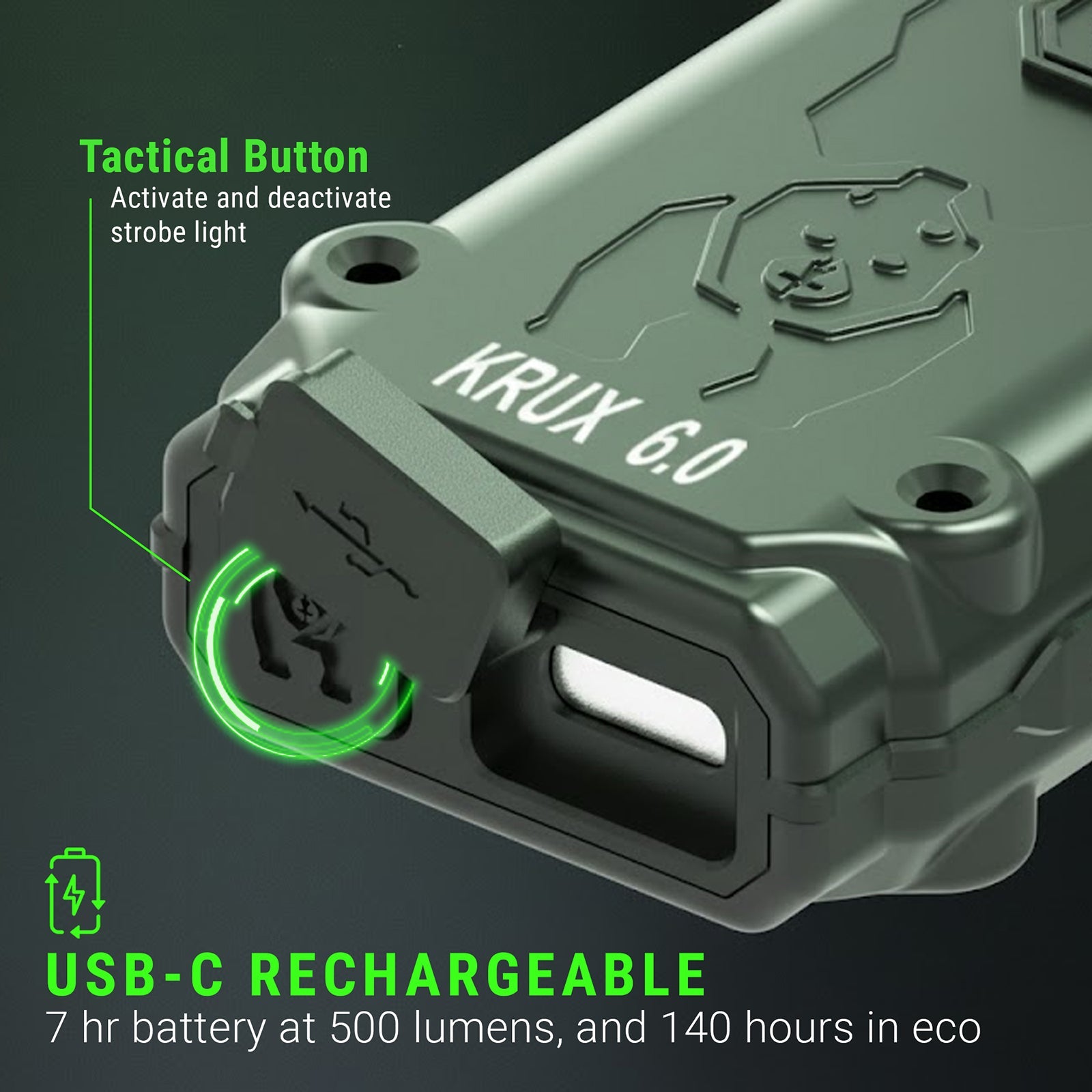 Krux 6.0 6000 Lumen Rechargeable Dial Tactical EDC Light with OLED Screen