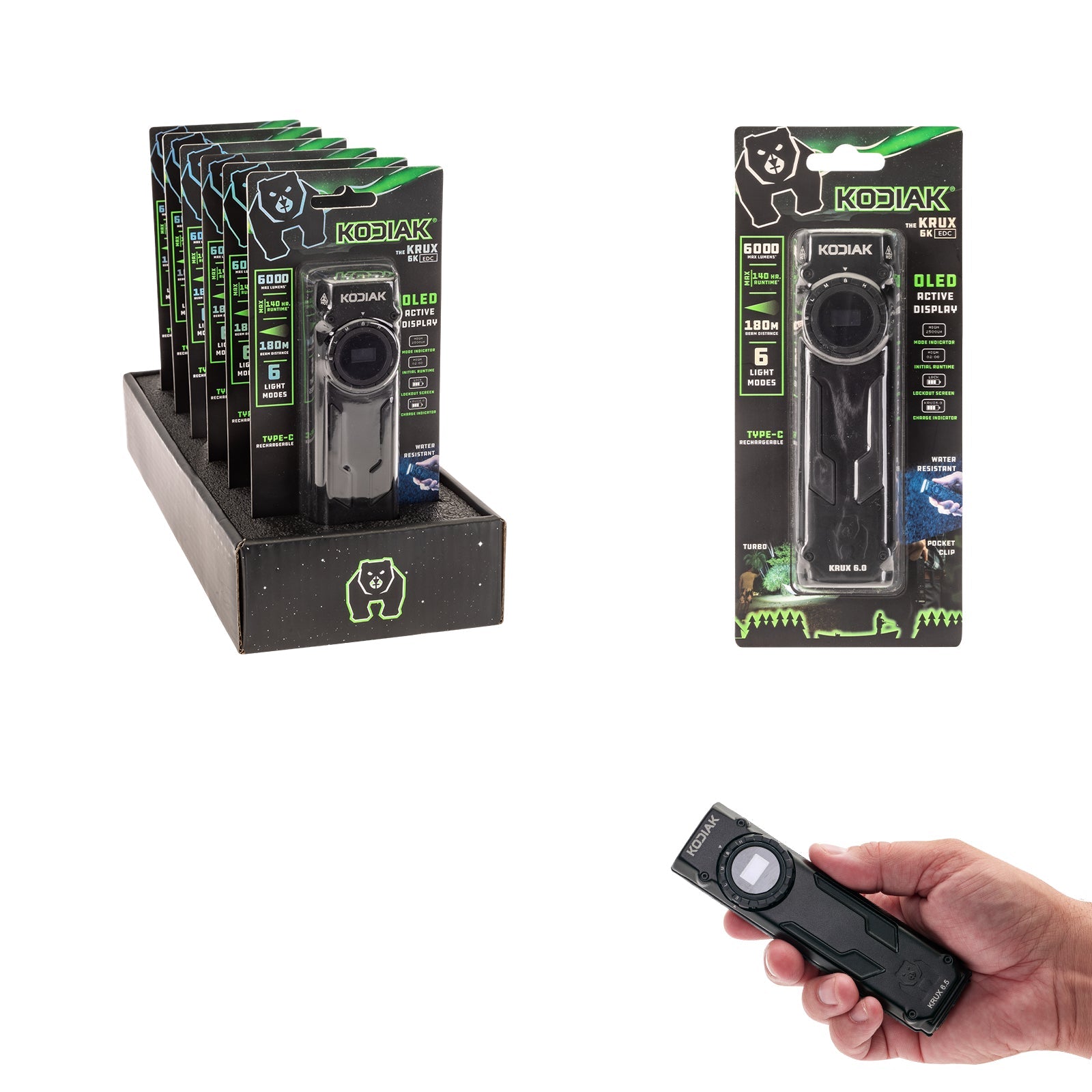 Krux 6.0 6000 Lumen Rechargeable Dial Tactical EDC Light with OLED Screen